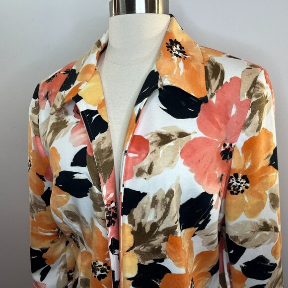 Alfred Dunner Women's Black Peach Floral Open Jacket - Size 12P - Picture 2 of 5